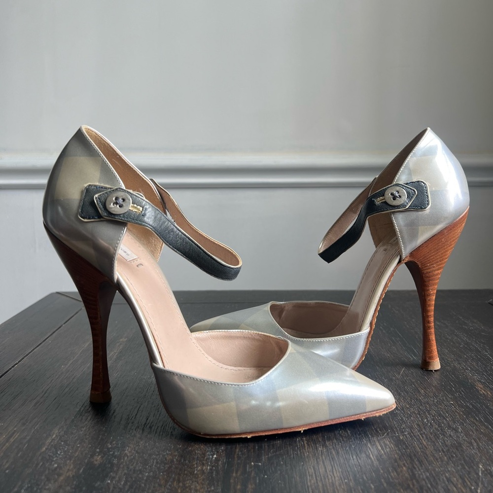 Marc Jacobs Collection Metallic Pearl D’Orsay High Heels with Ankle Strap
